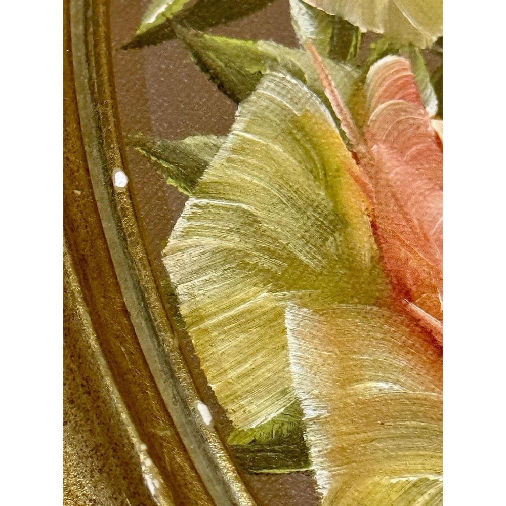 Vintage Original Oval Framed Oil Painting Signed By Artist Julia Floral Roses - Picture 7 of 8